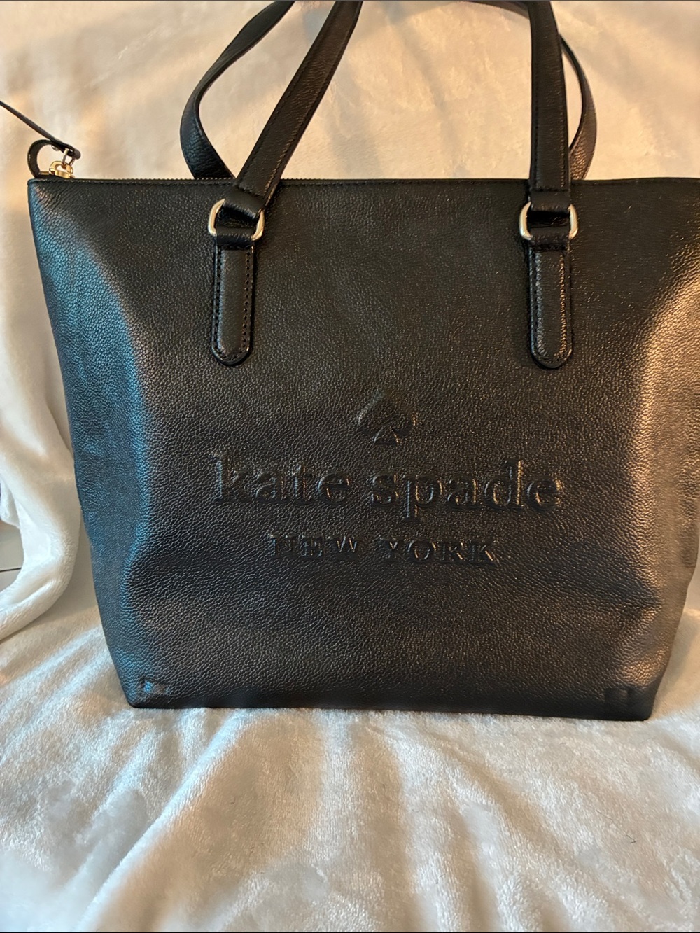 KATE SOADE Black Embossed Logo Pebbled Leather Tote. EUC. NO CALL OUTS